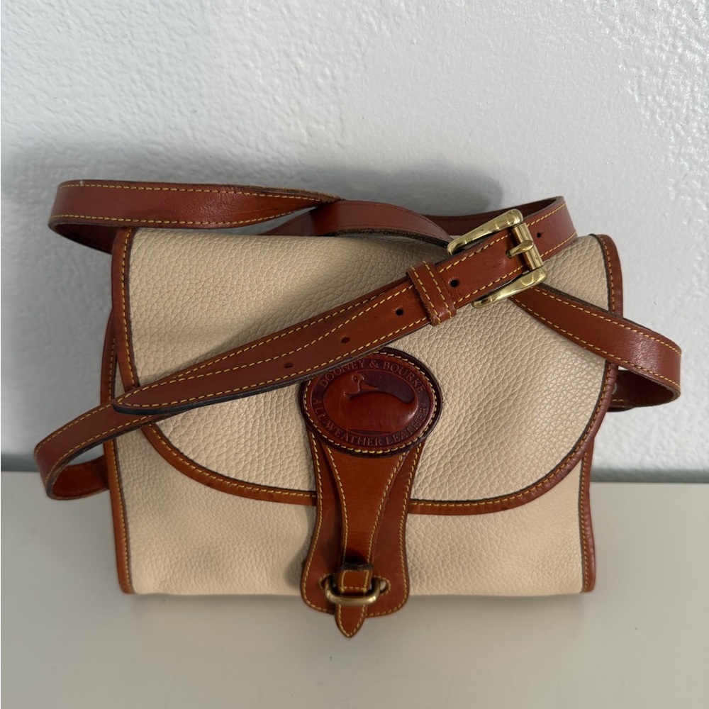Dooney & Bourke Cream and Brown Pebbled Leather Crossbody
